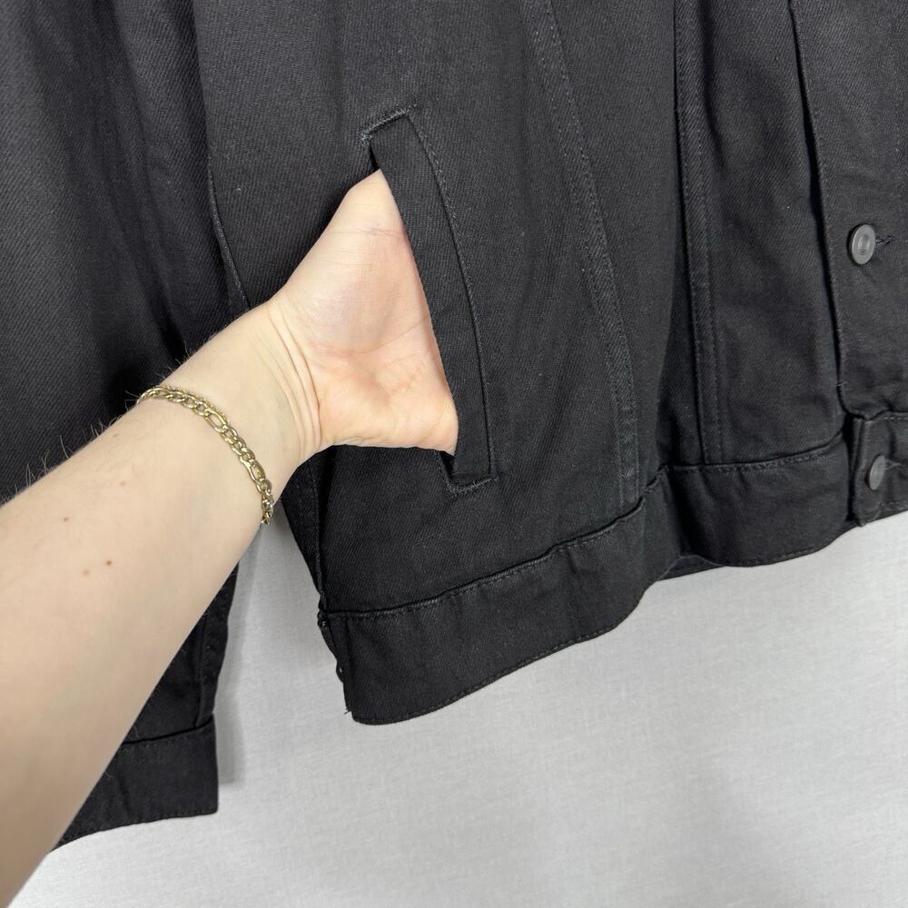 ASOS Womens Jean Jacket 2XL Black Faux Fur Sherpa Lined Denim Trucker Barn Coat - Picture 3 of 16